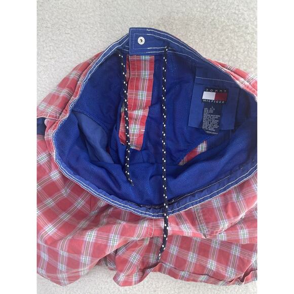Tommy Hilfiger Swim Trunks Mens Large Blue/Red Plaid Drawstring Pockets Flag - Picture 9 of 12